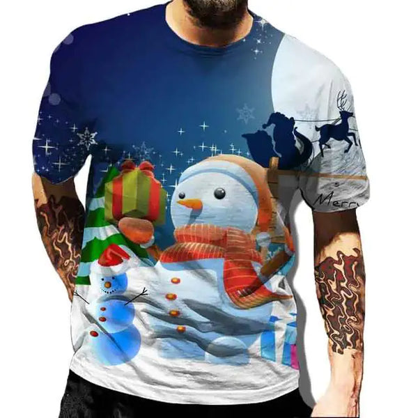 Christmas Print Casual Men's Polyester T-Shirt