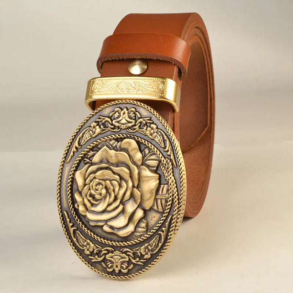 Men's Solid Brass Buckle Genuine Leather Belt