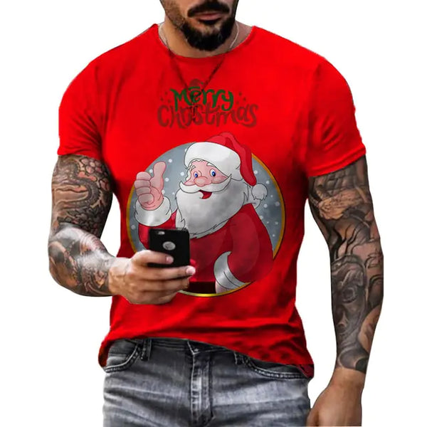 Christmas Print Casual Men's Polyester T-Shirt