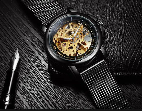 Waterproof Hollow Mechanical Men's Watch with Mesh Belt