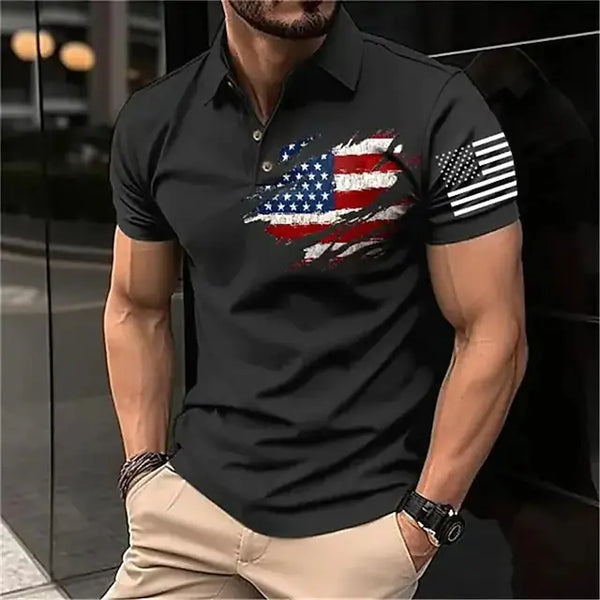 Men's Spring 3D Printed Polo Shirt with Buttons