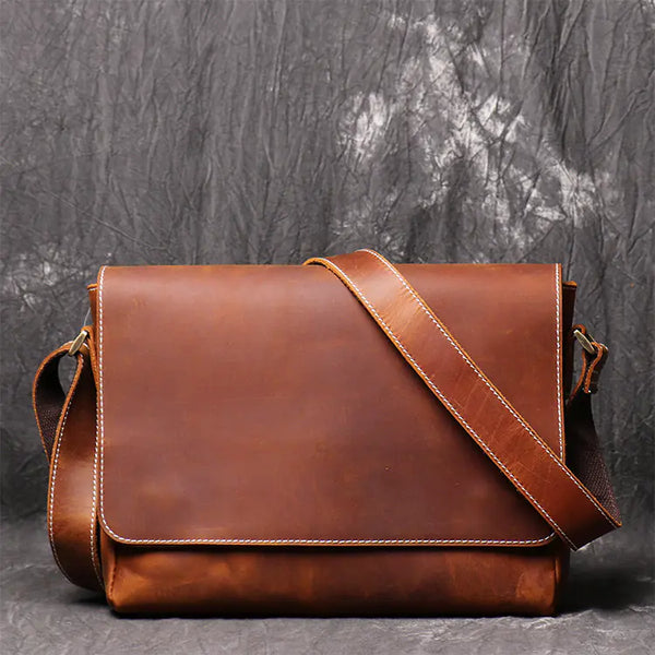 Vintage Handmade Men's Leather Crossbody Bag