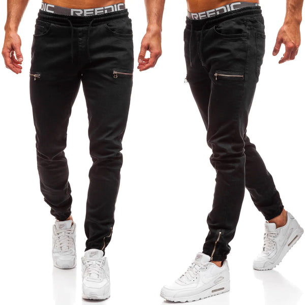 Men's Casual Denim Pants with Zipper Design