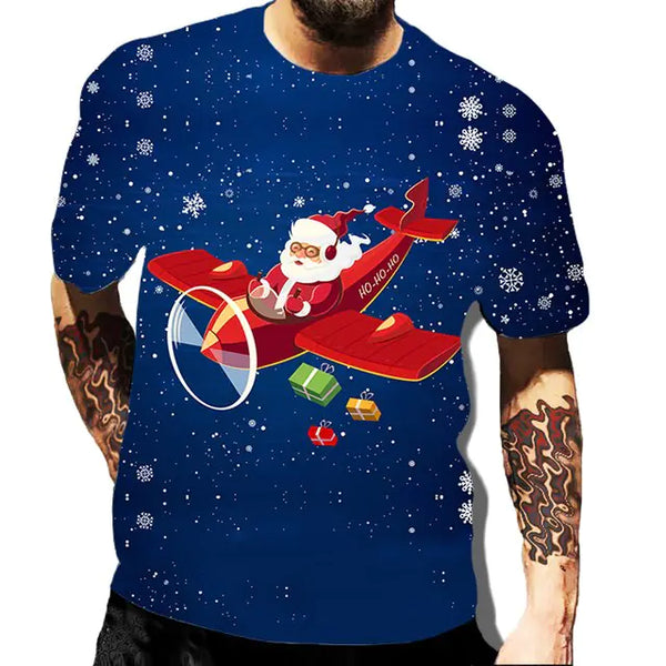 Christmas Print Casual Men's Polyester T-Shirt