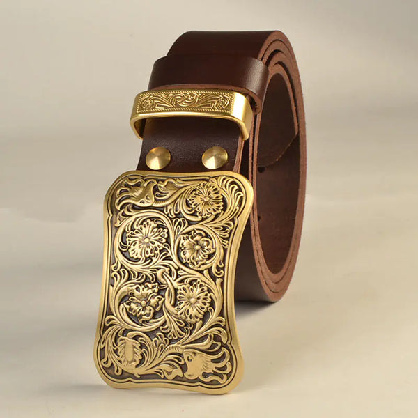 Men's Solid Brass Buckle Genuine Leather Belt