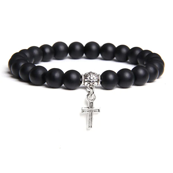Black Agate and Volcanic Rock Beads Bracelet