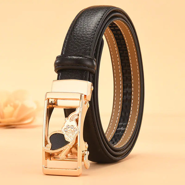Women's Genuine Leather White Belt with Automatic Buckle