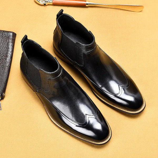 Brown Cowhide Leather Pointed Toe Men's Boots