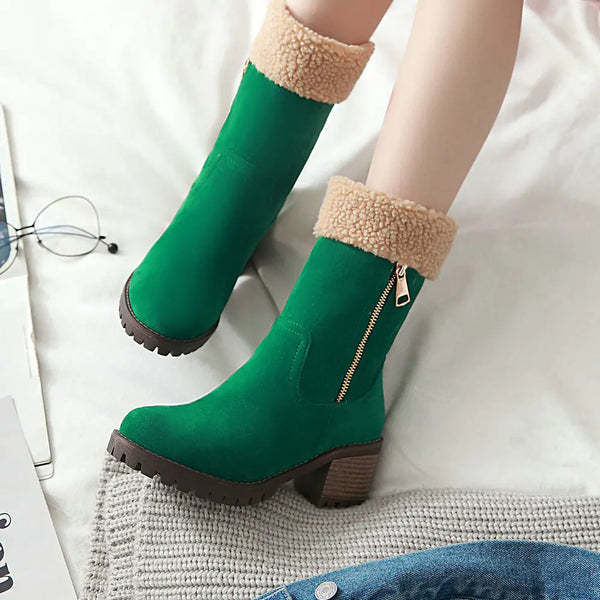 Winter New Suede High Heel Mid-Calf Women's Boots