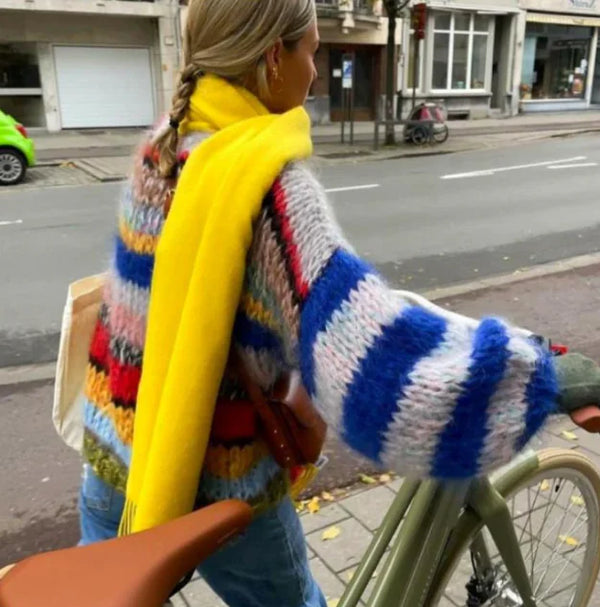 High-Quality Women's Mid-Length Hooded Mohair Sweater