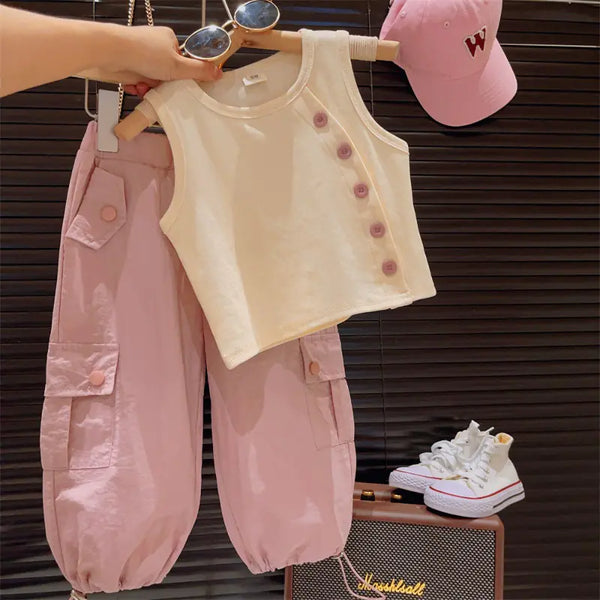 Summer Baby Girl Fashion T-Shirt and Cargo Pants Set