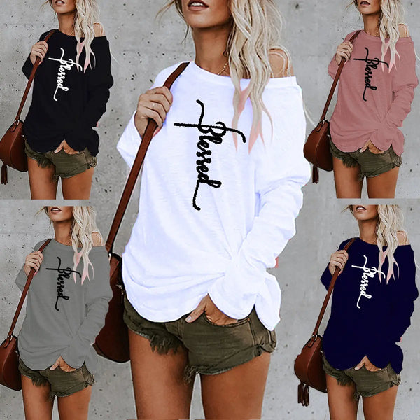 Women's Loose Fit Letter Print Long Sleeve T-Shirt