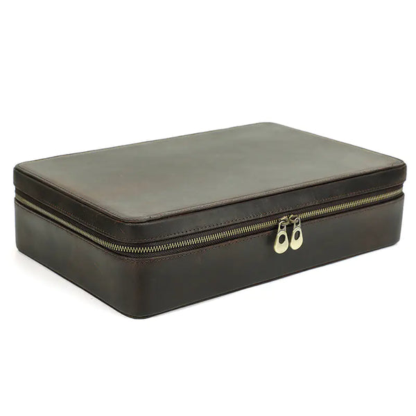 Vintage Handmade Leather Watch Box for 12 Watches
