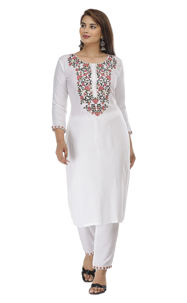 G4Girl Womens Rayon Regular Kurta Pant Set (20319_White_Xx-Large)