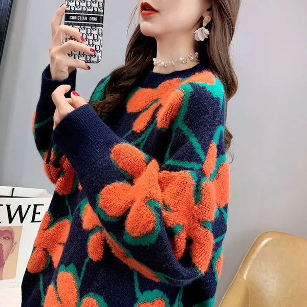 Women's Printed Casual Long-Sleeved Knitted Sweater