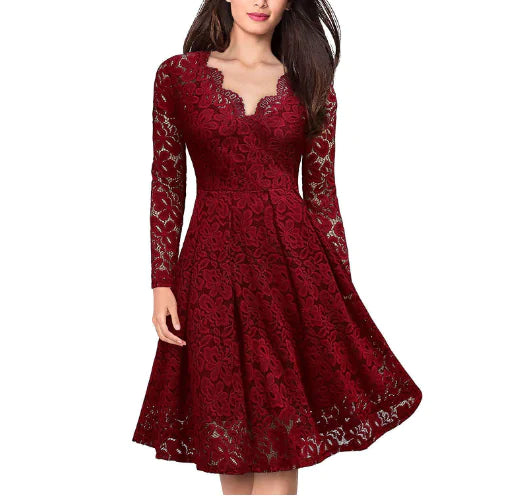 Long Sleeve Dress, Tulle Skirt, Lace A-Line Dress