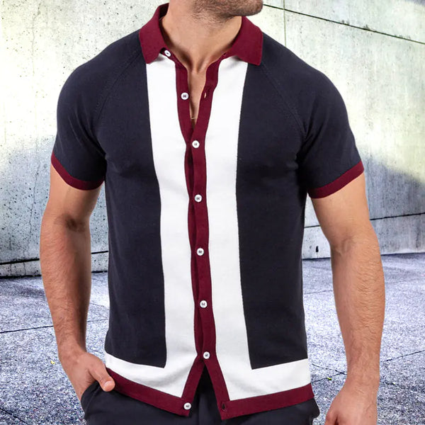 Men's Casual Color Block Knitted Polo Shirt SY0008