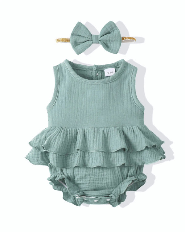 Renotemy Infant Baby Rompers Girl Cotton Linen Clothes Short Sleeve Outfits One-Piece Bodysuit Baby Girl Clothes 3-6 Months
