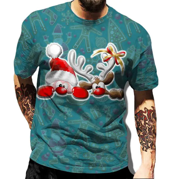 Christmas Print Casual Men's Polyester T-Shirt