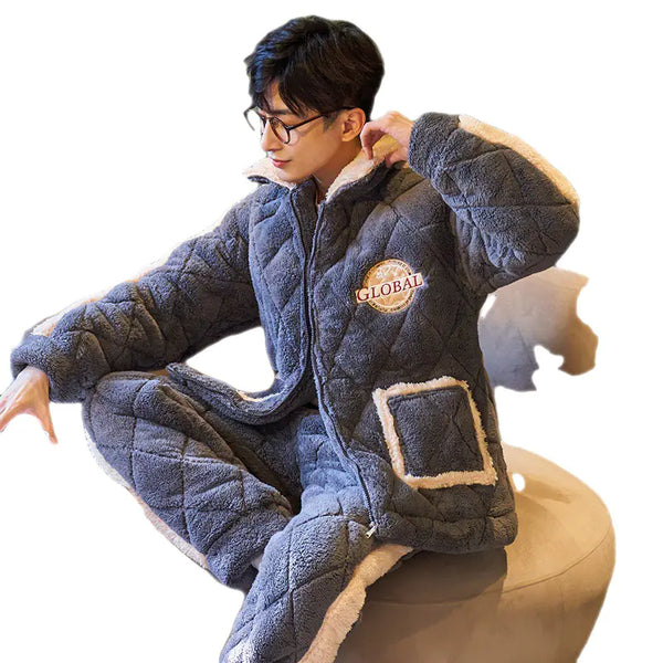 Thickened Plush Coral Velvet Pajamas for Men