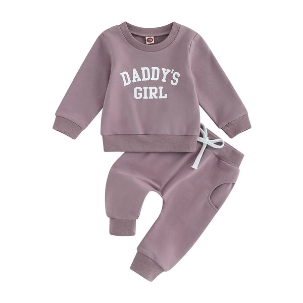 CHAUKAREAUL Toddler Boy Clothes Mama Boy Baby Clothes Long Sleeve Crewneck Sweatshirt Casual Pants Spring Fall Outfit (Purple-Daddy Girl 0-6 Months)