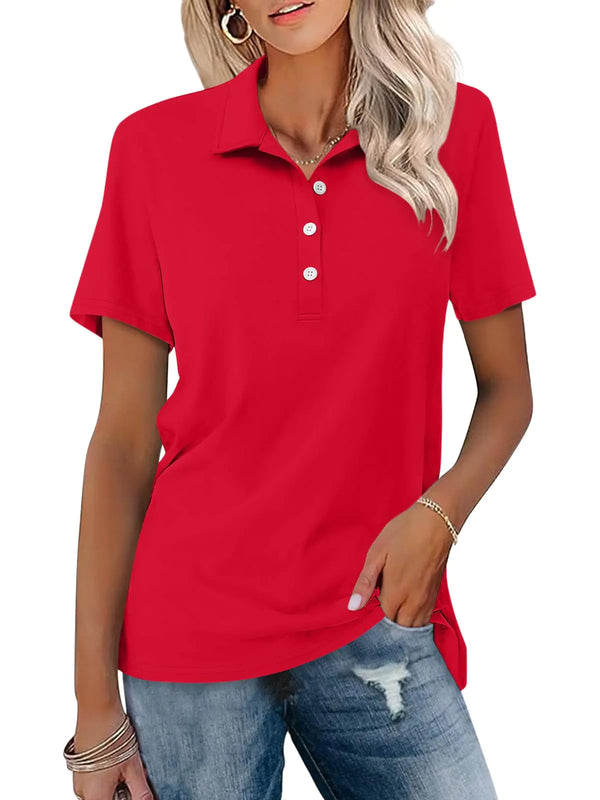 TICTICMISS Womens Polo Shirts Short Sleeve Button Lapel Collared Summer Tops Business Casual Basic Tees