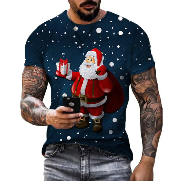 Christmas Print Casual Men's Polyester T-Shirt