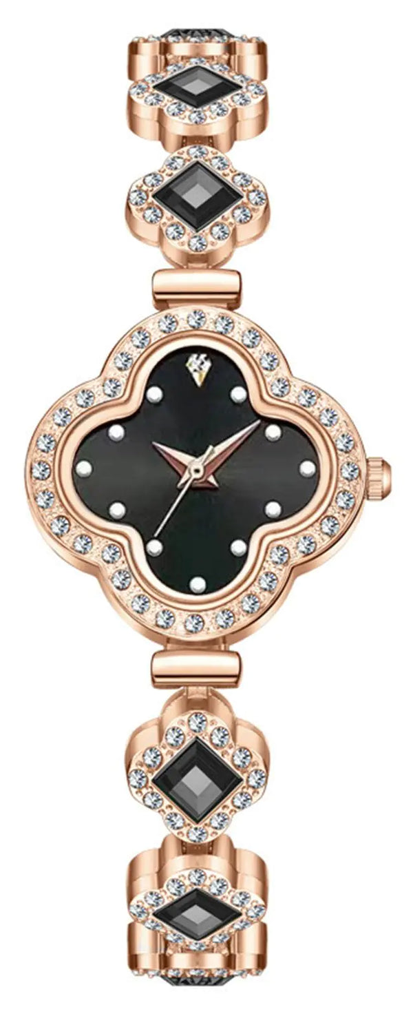 ADSBIAOYE Luxury Women Wrist Watches Unique Rose Gold Diamond Bracelet Watch Fashion Dress Quartz Watches for Women Gift (01 Black)