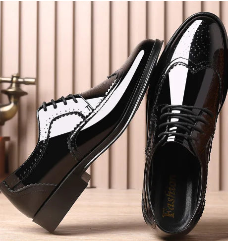 Shiny Patent Leather Brogue Shoes for Men