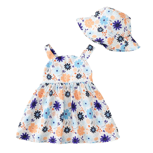 Baby Girl Clothes Summer Blue Dress Infant Boho Short Sleeve Dresses Floral Baby Outfit Baby Girl Gifts 3-6 Month Girl Clothes