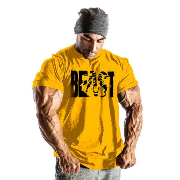 Cotton Short Sleeve Fitness Beast Men's T-Shirt