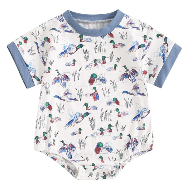 Pudcoco Duck Hunting Baby Clothes Infant Boys Girls Mallard Duck Romper Short Sleeve T-shirt Bodysuit Summer (White 3-6 Months)