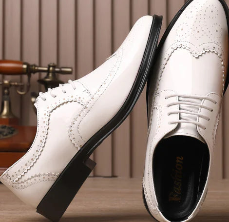Shiny Patent Leather Brogue Shoes for Men