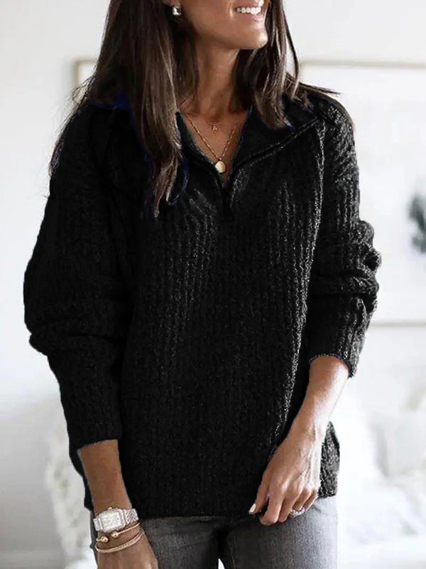 Women's Long Sleeve Knit Sweater with Zipper (2019)