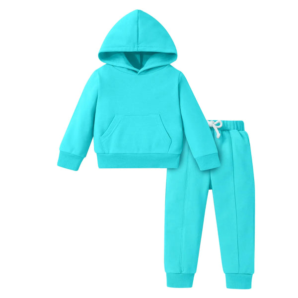 SEVEN YOUNG Baby Clothes for Girls Boy Solid Color Hoodie and Sweatpants Fall Winter Outfit Toddler Sweatsuit (Lake Blue 18 24 Months)