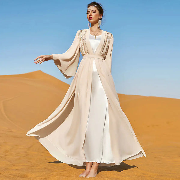 Beige Double-layer Chiffon Stylish Outerwear Dress