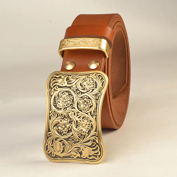 Men's Solid Brass Buckle Genuine Leather Belt
