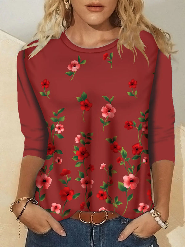 Women's Fashion Printed Long Sleeve Crew Neck T-Shirt