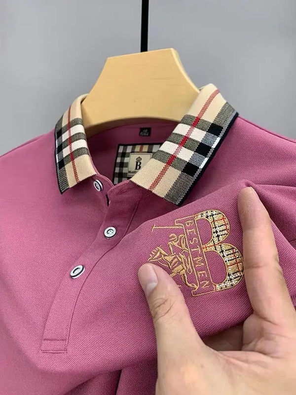 Men's Solid Color Long Sleeve Embroidered Polo Shirt