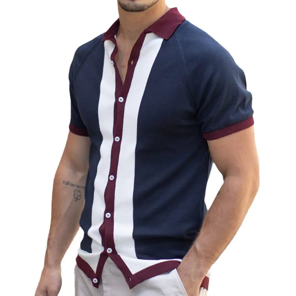 Men's Casual Color Block Knitted Polo Shirt SY0008