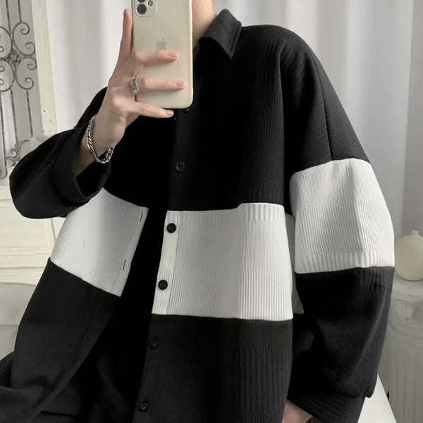Men's Loose Stitching Woolen Coat Fashion Outerwear