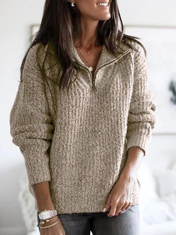 Women's Long Sleeve Knit Sweater with Zipper (2019)