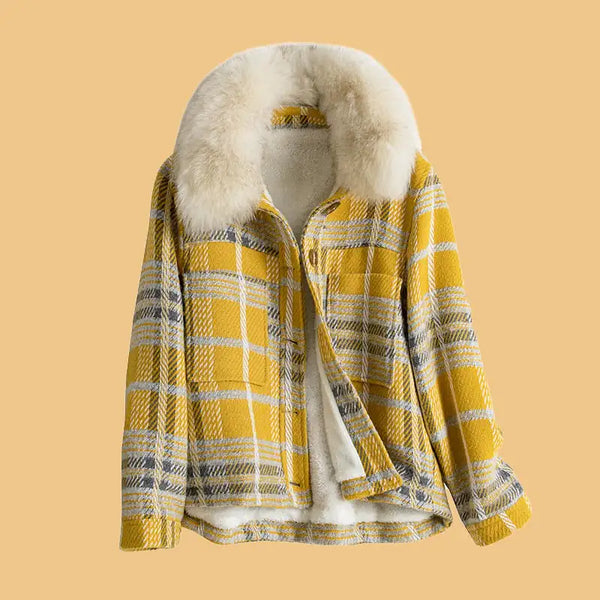 Women's Plaid Tweed and Velvet Thick Jacket