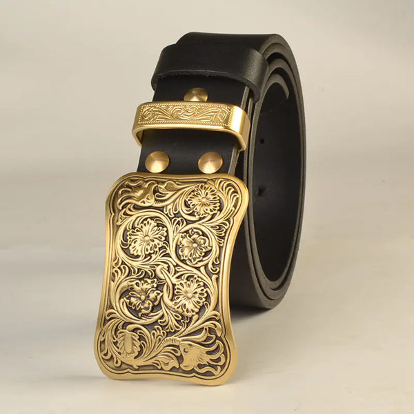 Men's Solid Brass Buckle Genuine Leather Belt