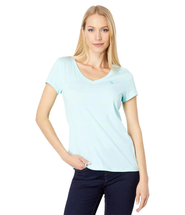 U.S. Polo Assn. Womens Short Sleeve V-Neck T-Shirt. Easy Turquoise M