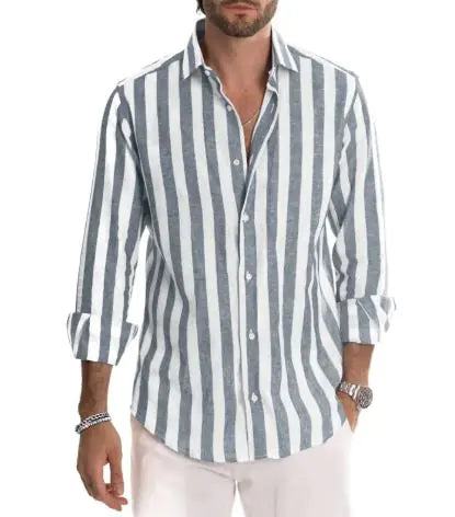 Polo Collar Striped Loose Men's Shirt – Multi-Color