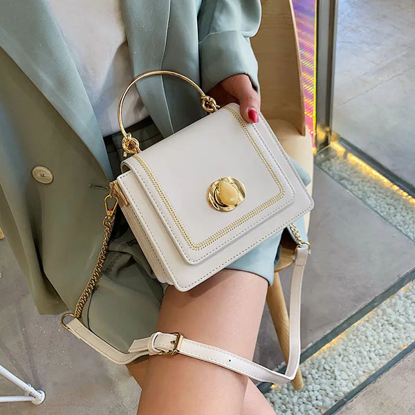 Women's Crossbody Bag, Leather Chain Square Bag