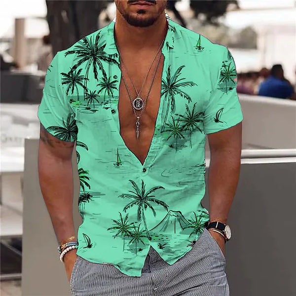 3D Digital Printed Short Sleeve Lapel Shirt for Men
