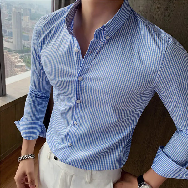 2022 Men's Stylish Slim Fit Checkered Dress Shirt