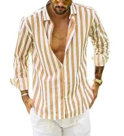 Polo Collar Striped Loose Men's Shirt – Multi-Color